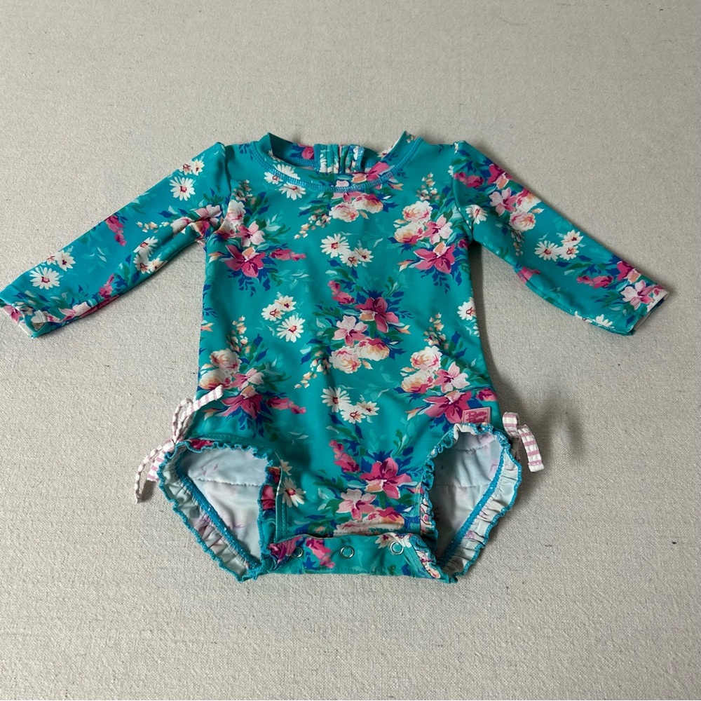 Ruffle Butts Swimsuit Baby 6-12 Months Teal Floral